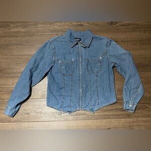 Solutions Petite Denim Zip Up Shirt- Petite Medium